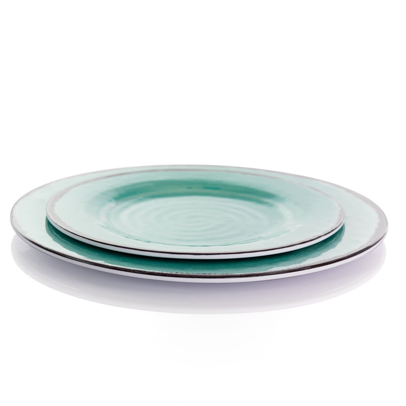 Turquoise Crackle Melamine 12-Piece Outdoor Dinnerware Set