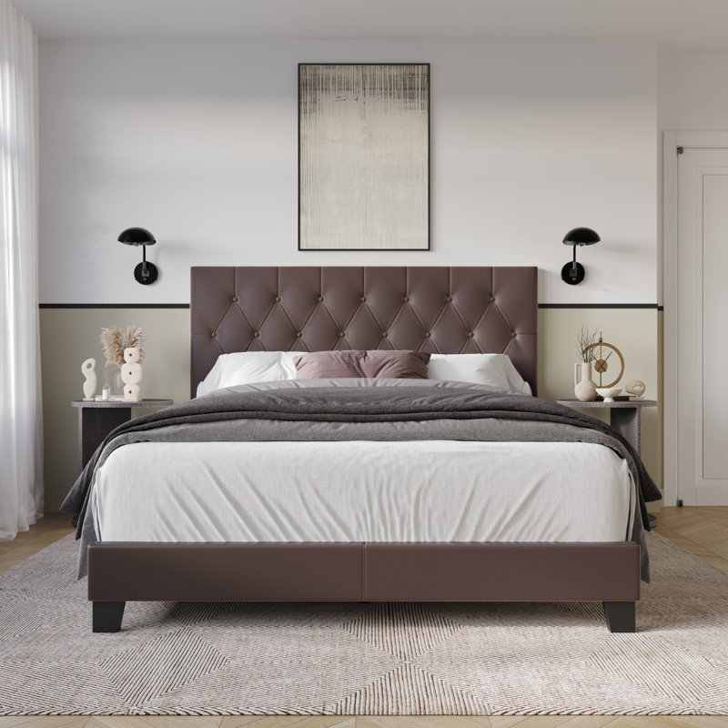 Lit tapissier Araseli, Grand, Brun clair