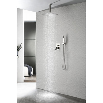 12" Rain Shower Head For Wall Mount, Brushed Nickel, Brass, 59In Depth, 12In Width, 60In Height, 9.86Lb Weight Mounting, Brass Made,