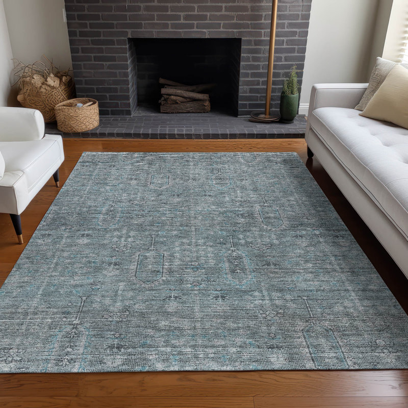 Premium Machine Washable Prisco Teal Rug, Rectangle 10' x 14'