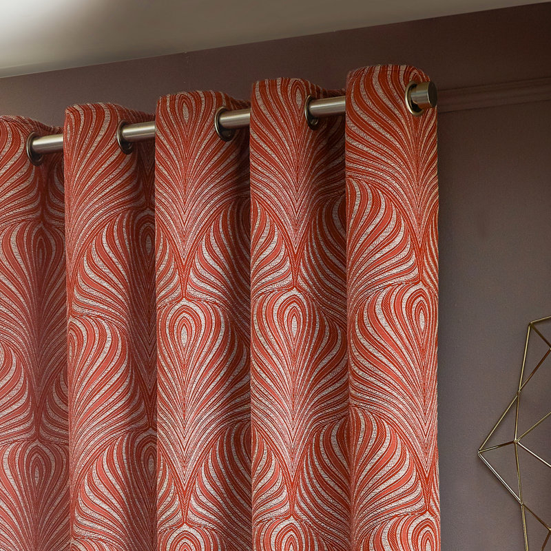 Gatsby Geometric Jacquard Eyelet Curtians, 229 W x 183 D cm, Orange
