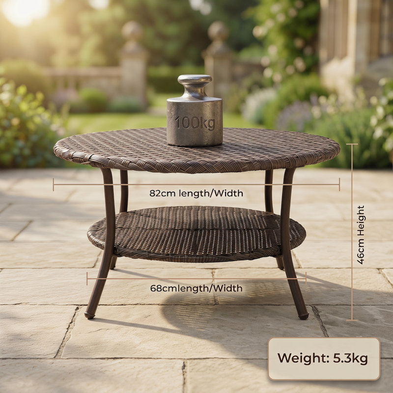 Rattan Round Outdoor Coffee Table - 82 cm W 82 cm D