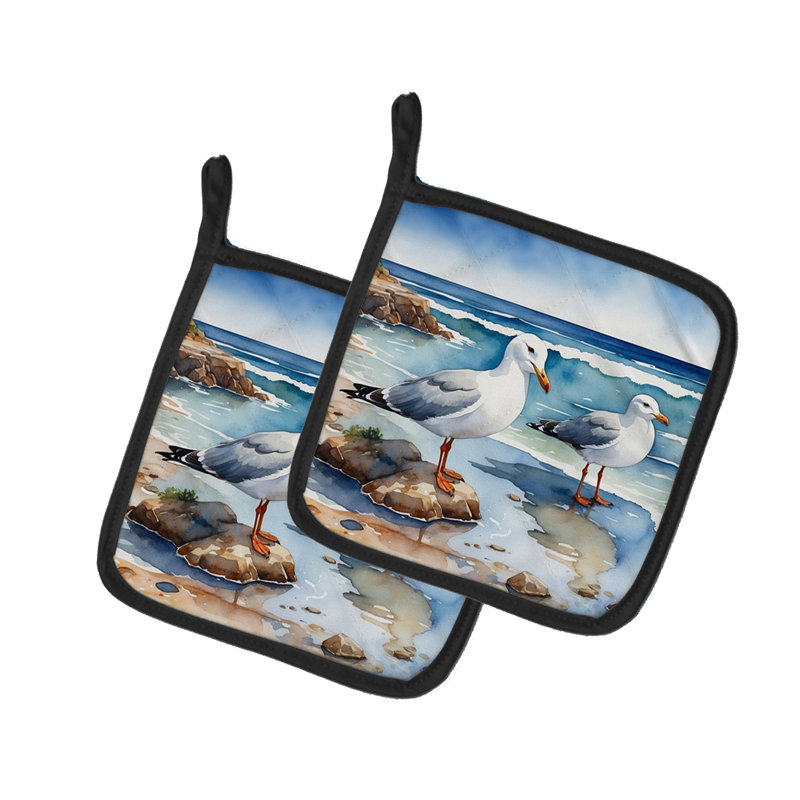 Gulls Scavenging Pair of Pot Holders