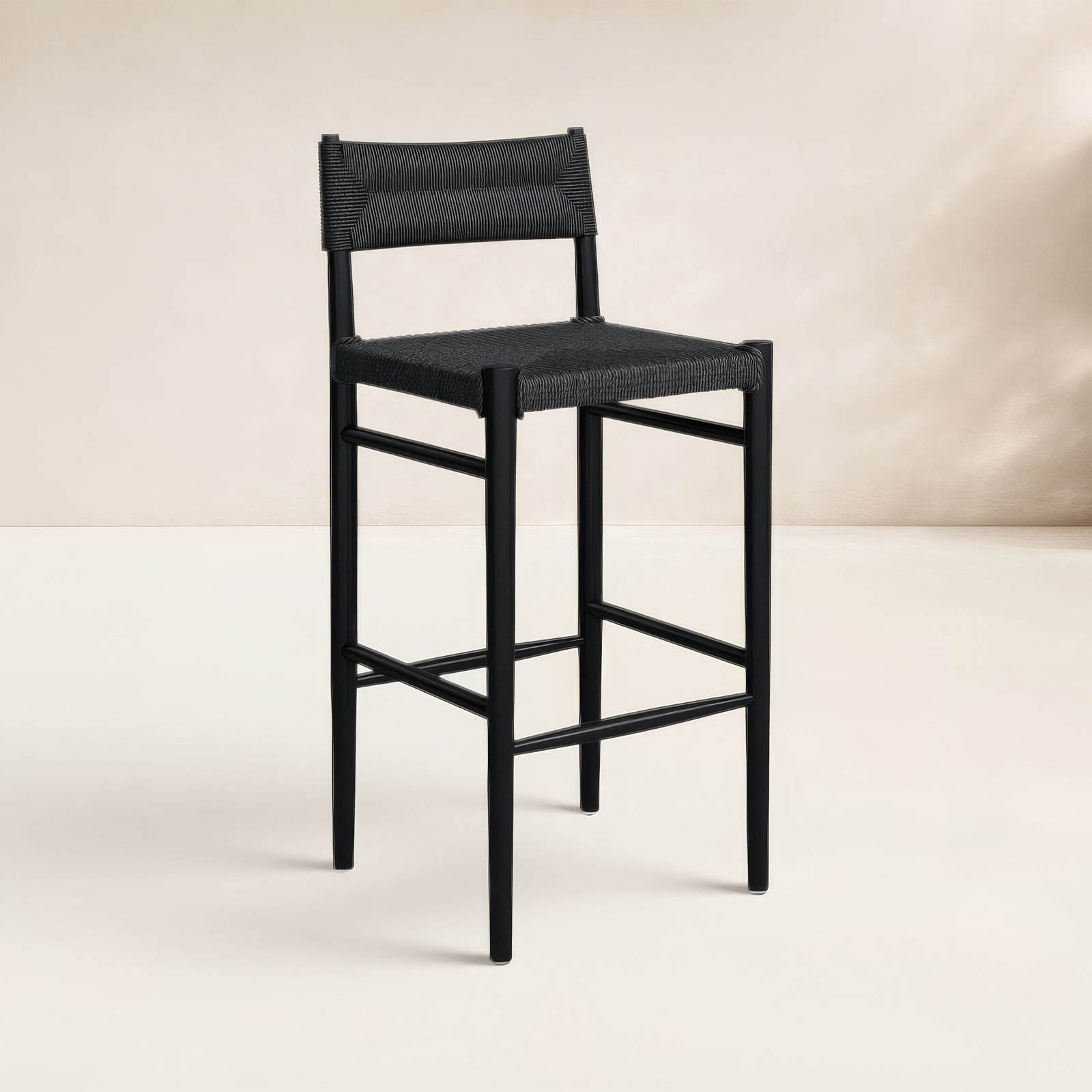 Teak Outdoor Bar Stool, 30", Black, Black