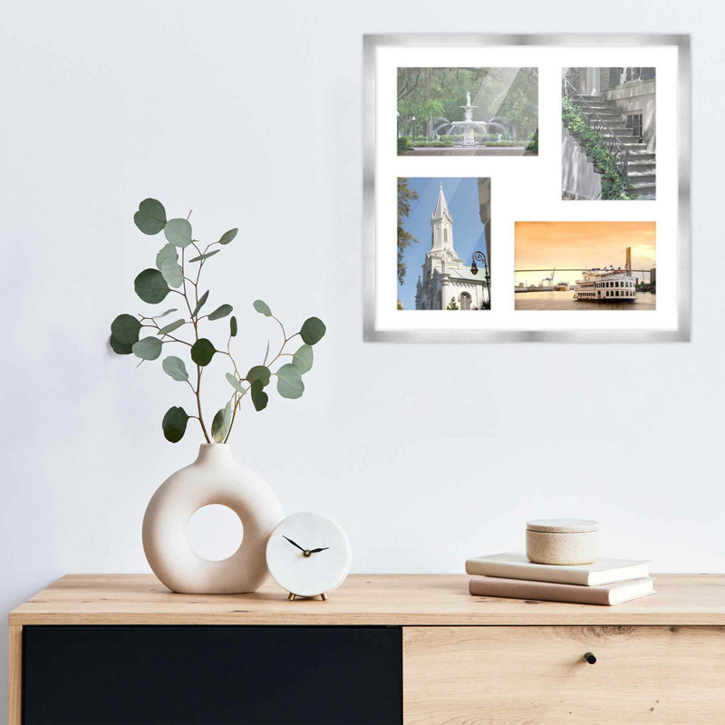 Cadre en bois, 4 po x 6 po, 12 po x 12 po, Argent/blanc