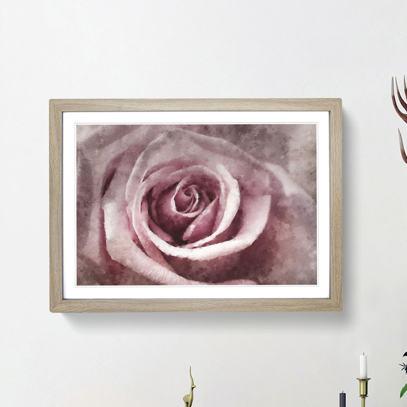 Pretty in Pink Rose Flower - Framed Print, 62cm H x 87cm W x 2cm D, Oak Framed