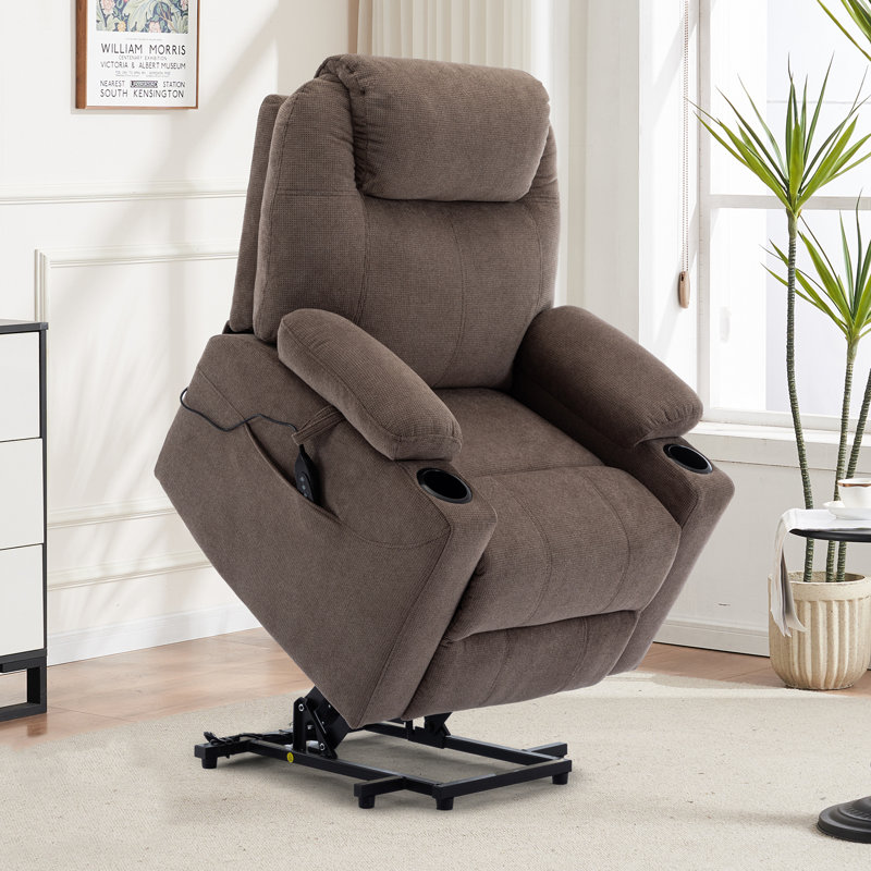 Teremba Chenille Lift Assist Power Recliner , Brown Chenille