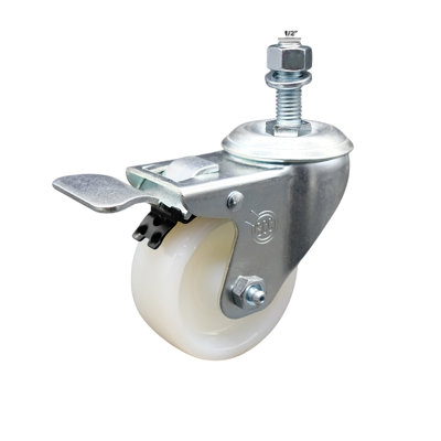 3 Inch SS Nylon Wheel Swivel ½ Inch Threaded Stem Caster with Total Lock Brake