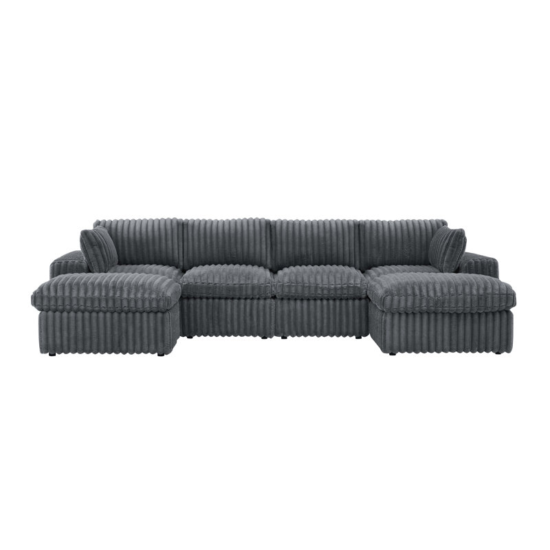 134'' Cloud-Velvet Modular Sectional, Dark Gray