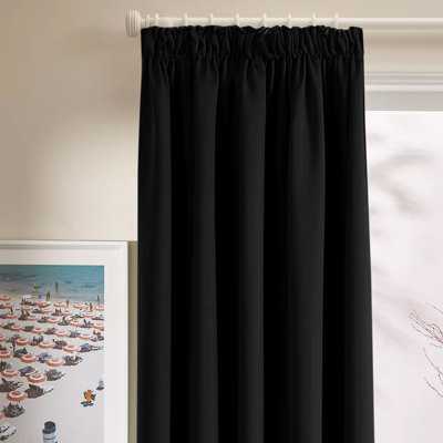 Blackout Pencil Pleat Curtain Single Panel 66x84" Thermal 100% Room darkening Window Curtain for Bedroom 