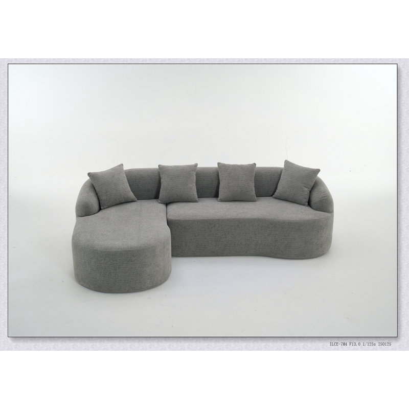 Canapé à compression polyvalent avec méridienne et coussins pour le confort et la détente, Gris clair