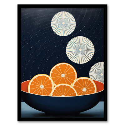 Citrus Circles Oranges in Bowl Night Sky Abstract 1 Piece Single Picture Frame Wall Art