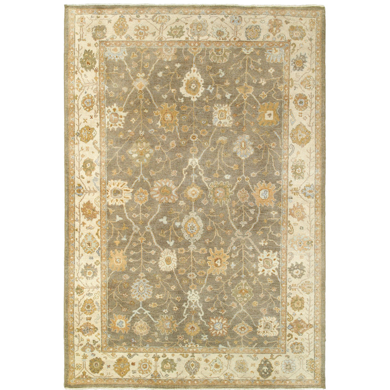 Presley Traditional Hand-Knotted Wool Brown Area Rug, Rectangle 10' x 14'