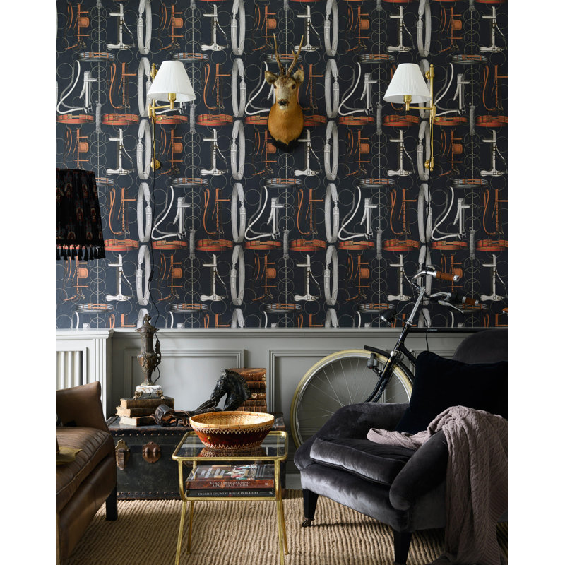 The Derby Wallpaper Roll, Anthracite/Brown/Red