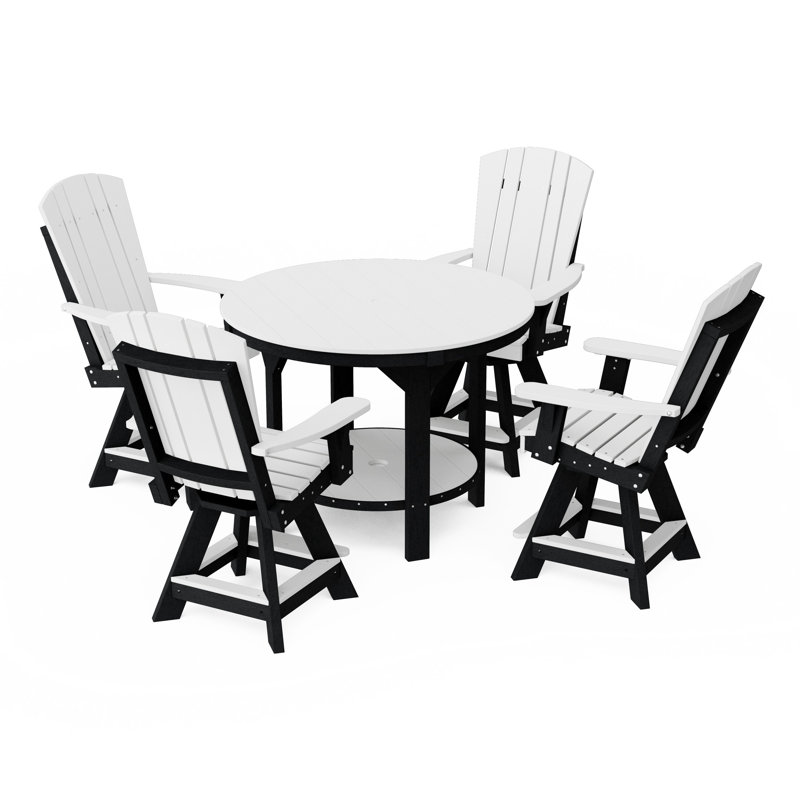 Heritage 5-Piece Round Counter Height Dining Set With Swivel Chairs, White/Black
