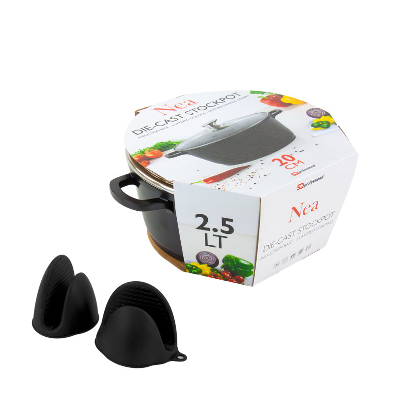 SQ Professional Nea Non-Stick Aluminium Stock Pot, Black, 20cm