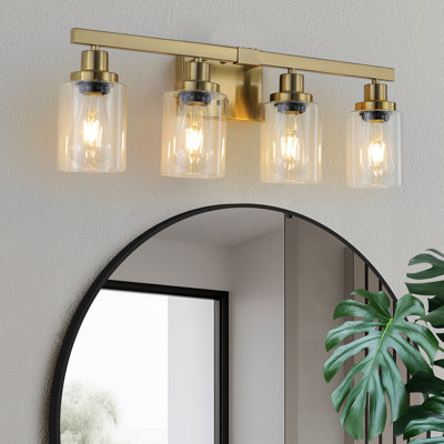 Éclairage pour meuble-lavabo à 4 lumières de 24 po avec abat-jour en verre transparent de 24 po, fixation murale moderne en fer pour miroir, idéale pour la salle de bain et la coiffeuse (sans ampoules)