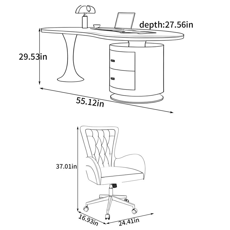 Bureau Bercht Free Form, H 29,53 po x l 55,12 po x P 27,56 po