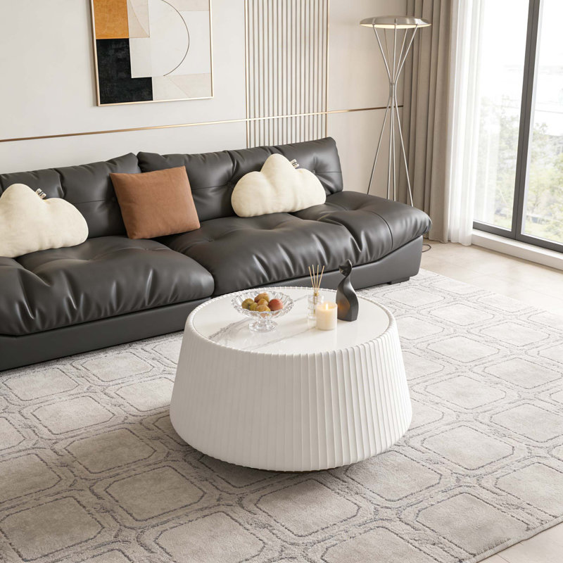 Table basse en cuir fritté clair, H 16,53 po x L 26,77 po x l 26,77 po, Blanc, crème