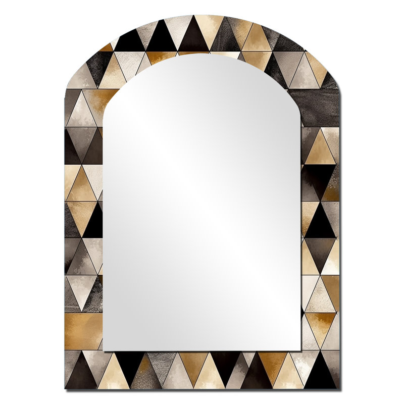 Exploration de la symétrie abstraite dorée II - miroir mural asymétrique géométrique, miroir décoratif arche moderne, impression d'art en métal