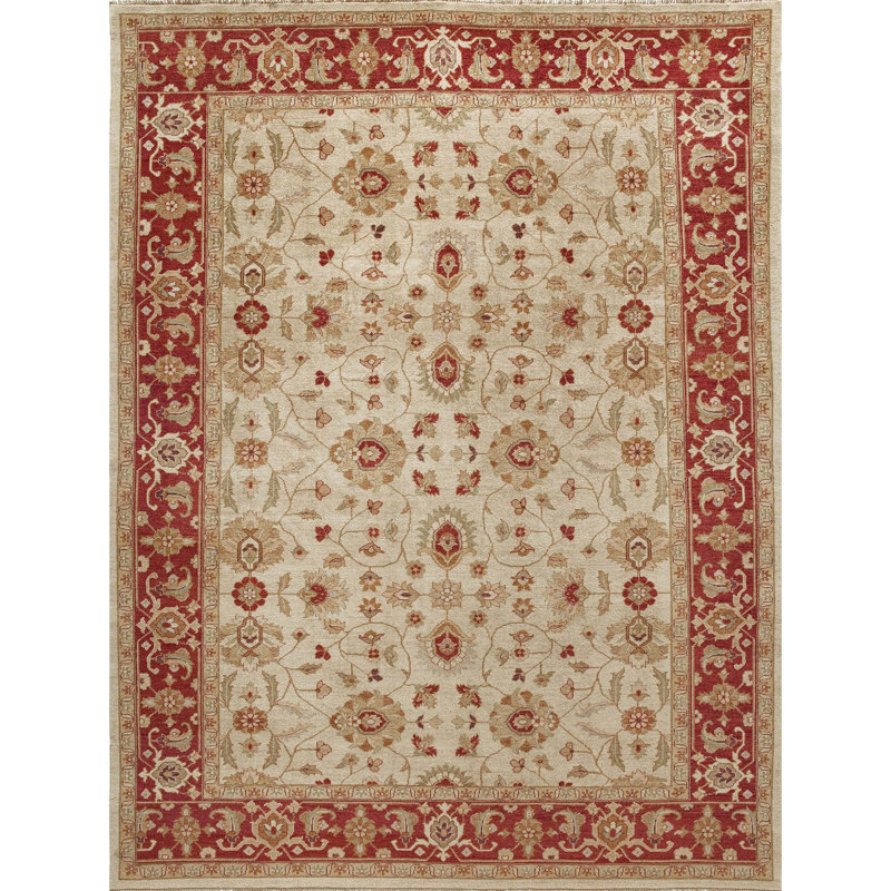 Wool Oriental Area Rug in Cream/Red, Rectangle 11' x 18'