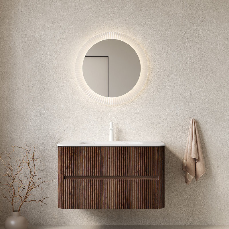 Meuble-lavabo flottant 36 po avec lavabo intégré et deux tiroirs