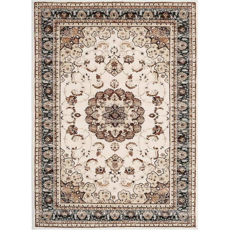 Boho Vintage Area Rug – Washable, Soft Gray Medallion Carpet with Non-Slip Backing for Living Room, Bedroom, Kitchen (Gray)