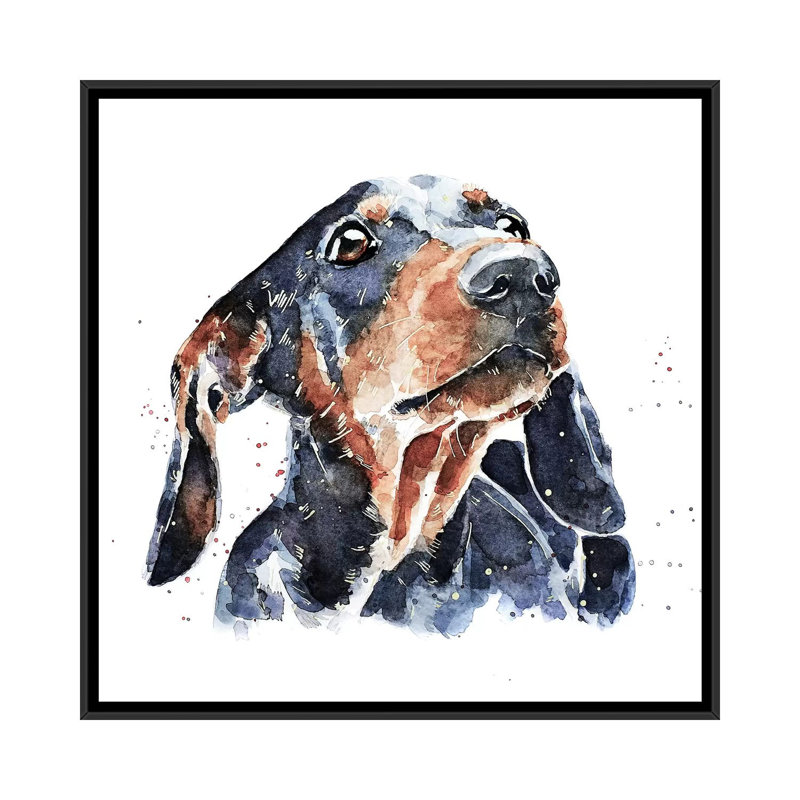 Teckel noir et brun clair par Edwatercolours-impression, H 26 po x l 26 po x P 1,5 po, Toile avec cadre noir, Pas de tapis