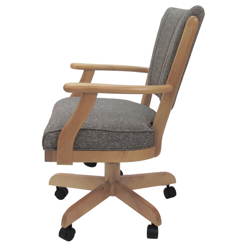 Gravois Swivel Wood Caster Chair with Arms, Mojave Gray, Natural