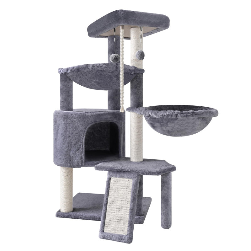 Three Layer Cat Tree With Cat Condo And Two Hammocks,Grey