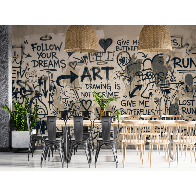 Papier peint graffiti décoratif abstrait mural urbain, Non tissé, 120 po x 96 po