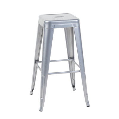 Tabouret à hauteur de comptoir de 30 pouces, ensemble de 2 tabourets de bar en métal sans dossier, non empilable, amovible et facile à assembler, conception peu encombrante pour îlot de cuisine / bar / café / salle à manger (argent)
