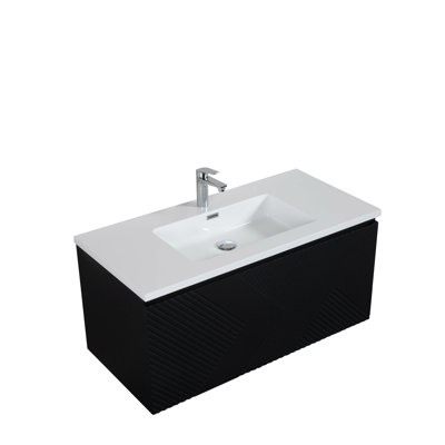 Chontell 40 po L x 19 po P 2 tiroirs Meuble-lavabo avec évier simple et Comptoir en Quartz noir