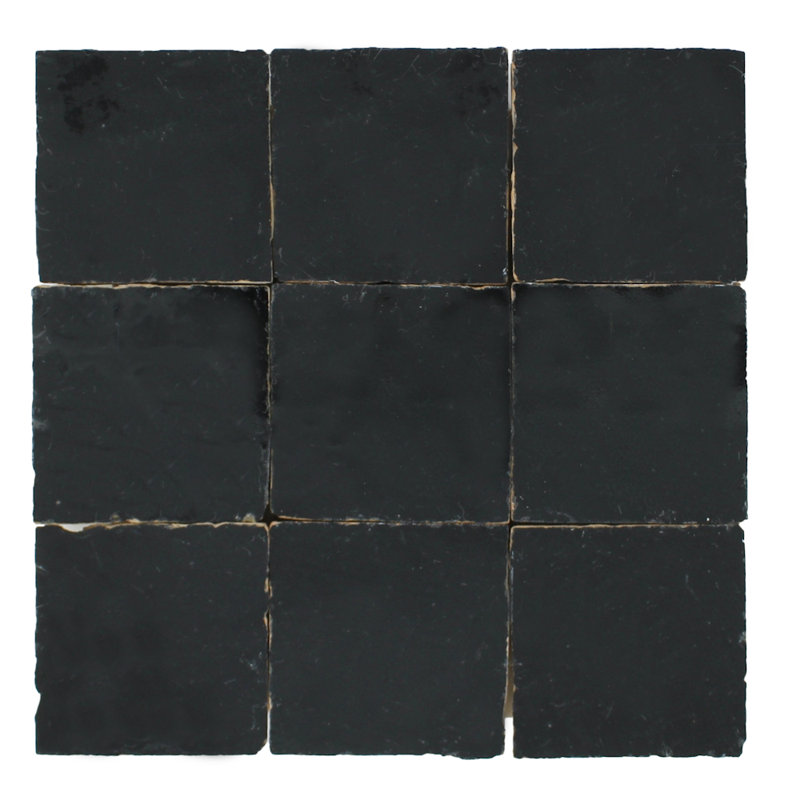 Moroccan Zellige 4" x 4" Ceramic Floor & Wall Tile, Obsidian