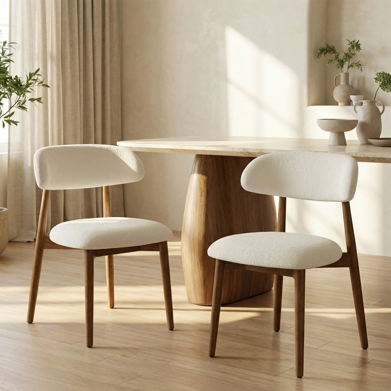 Chaise d'appoint rembourrée en bois massif, Beige