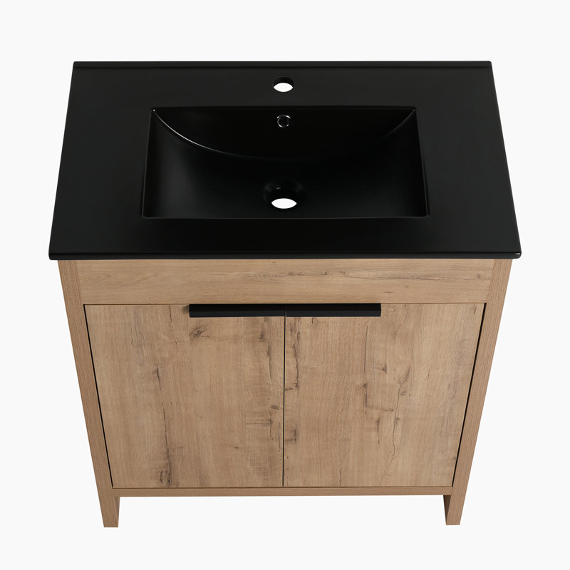 Meuble-lavabo simple autoportant de 30 po avec plateau en céramique Kimanh