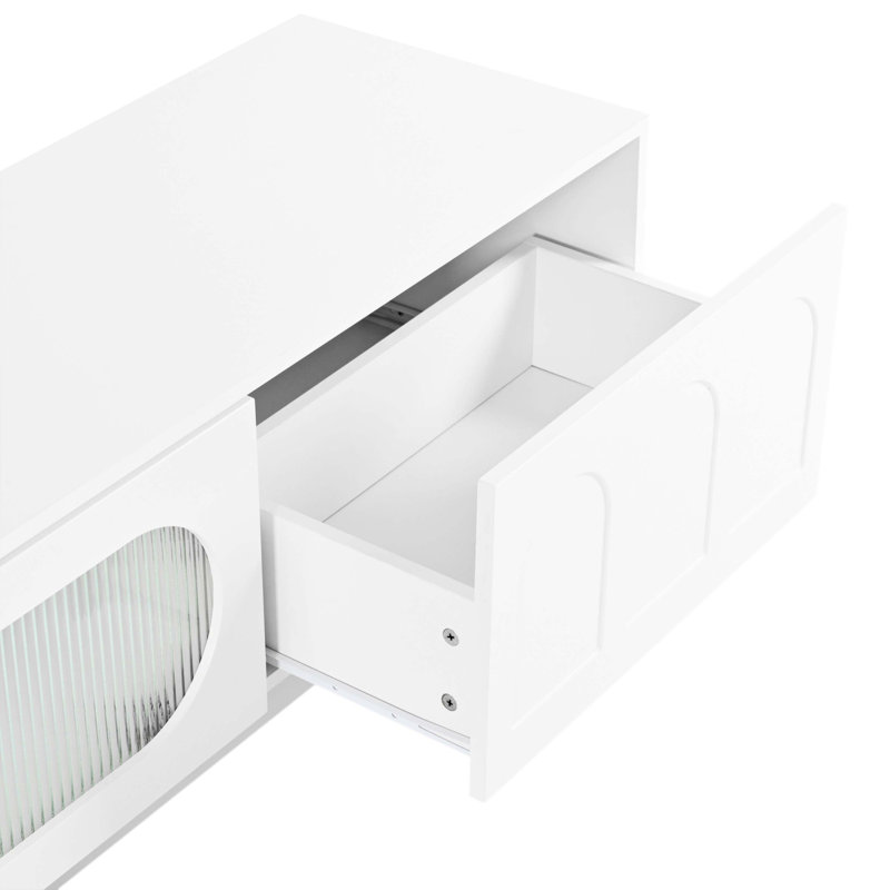 TV Stand With Fluted Tempered Glass Doors For Tvs Up To 95'', White