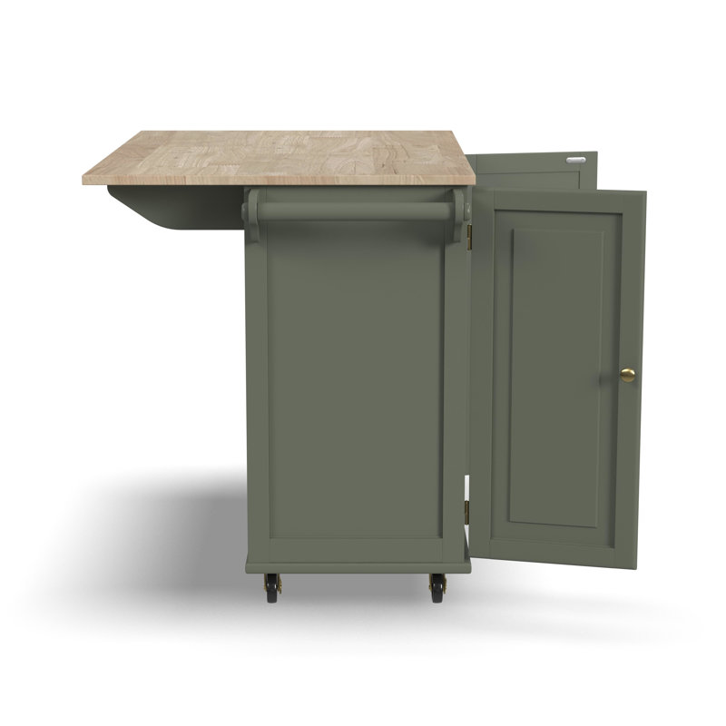 Chariot de cuisine de 53,5 po avec plateau en bois massif et roulettes verrouillables Arlonda, Vert sauge