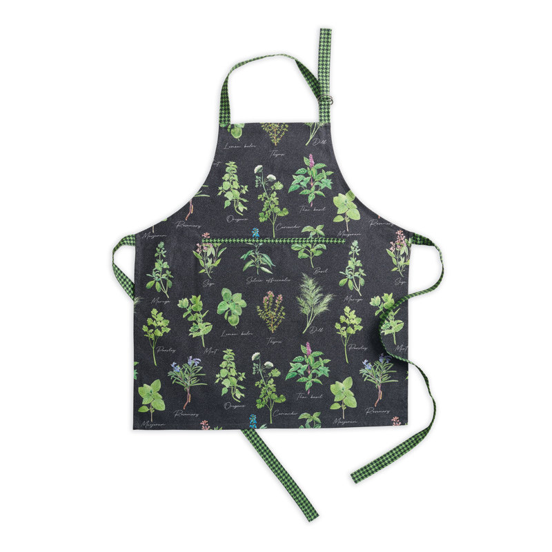 Maison d' Hermine Apron for women with Pocket 100% Cotton 27.50"x31.50" 1 Piece Adjustable Neck Strap & long ties Apron Men, Chef, Wedding, Cooking, Gardening, Server Spring/Summer (Fresh Herbs)