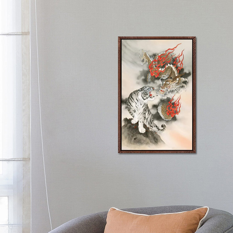 Guardians Of The East And West - Painting on Canvas, 66.04 cm H x 45.72 cm W, Classic Brown Wood Framed