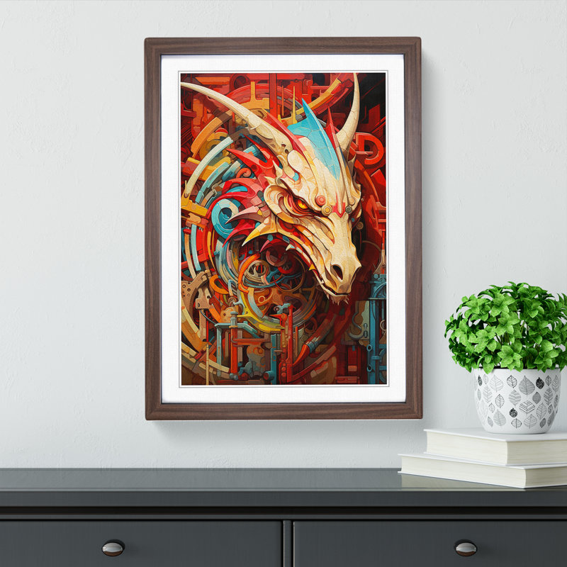 Dragon Constructivism - Single Picture Frame Print on Wood, 64cm H x 46cm W, Walnut Framed