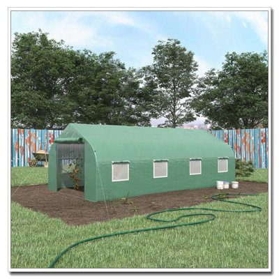 Outsunny 20' x 10' x 7' Walk-in Tunnel Greenhouse with Zippered Mesh Door and 8 Mesh Windows, Gardening Plant Hot House with Galvanized Steel Hoops, Green