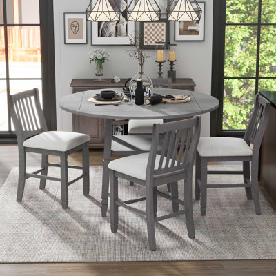 5-Piece Counter Height Dining Table Set In 2 Table Sizes With 4 Folding Leaves And 4 Upholstered Chairs For Dining Room (Espresso+White+Gray Cushion) -  Alcott HillÂ®, BB99E0CB7B9047C89F25B6F0A9FA88E1