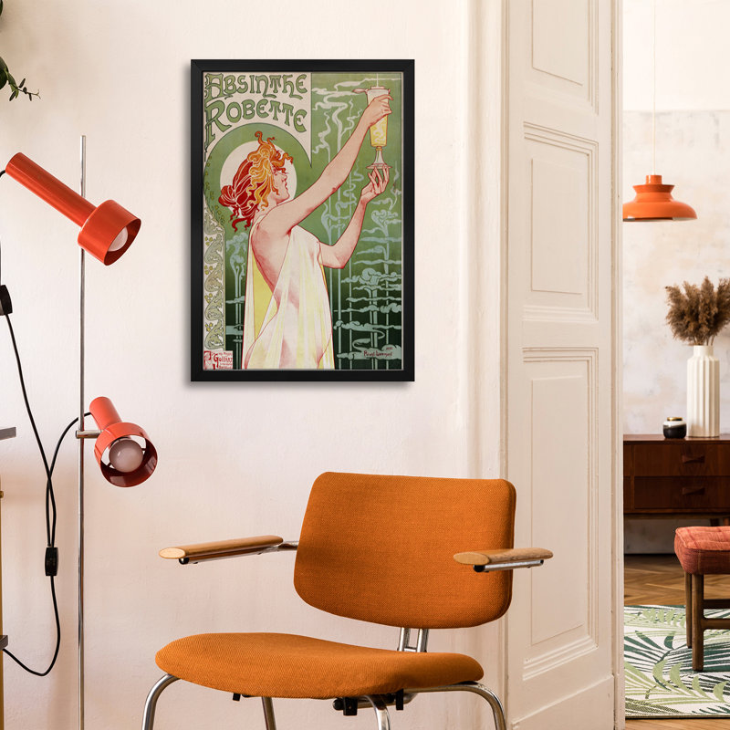 Absinthe Robette, affiche rétro encadrée par Henri Privat-Livemont, H 16 po x l 24 po