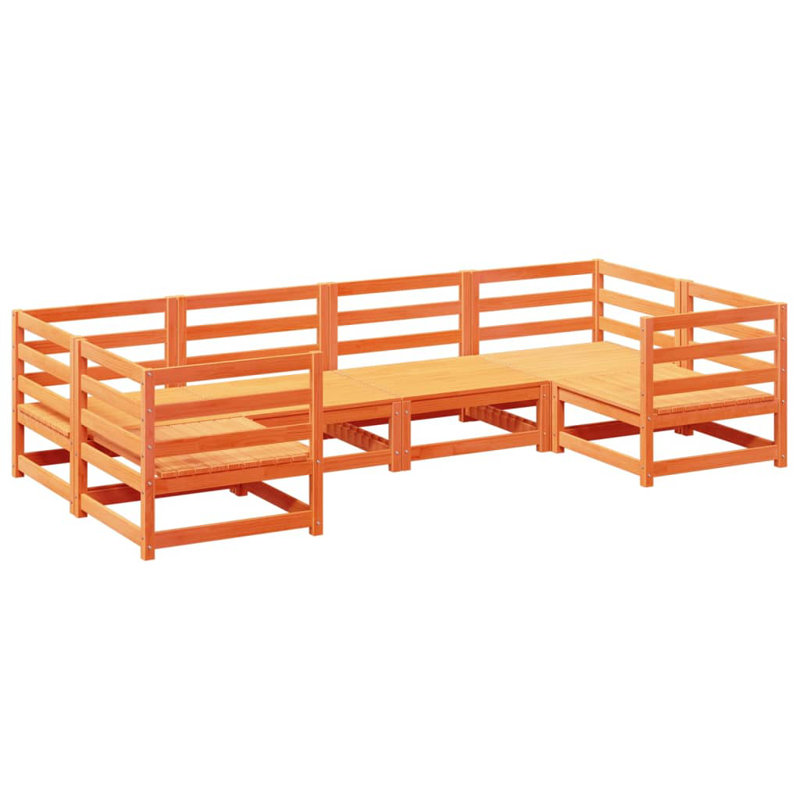  Ensemble de canapé de jardin en bois de pin massif brun cire 6 pièces, Coussin beige / structure brune