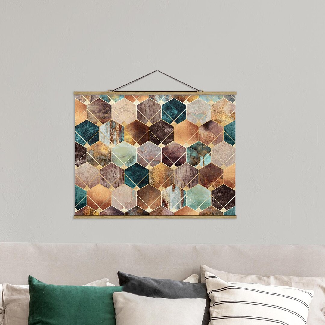 Stoffbild Turquoise Geometry Golden Deco von Elisabeth Fredriksson