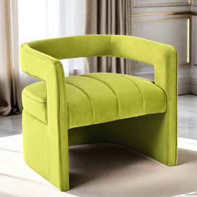 Fauteuil d'appoint incurvé de luxe en velours - Assise confortable sans assemblage en velours de baignoire moderne, détail cannelé, requis