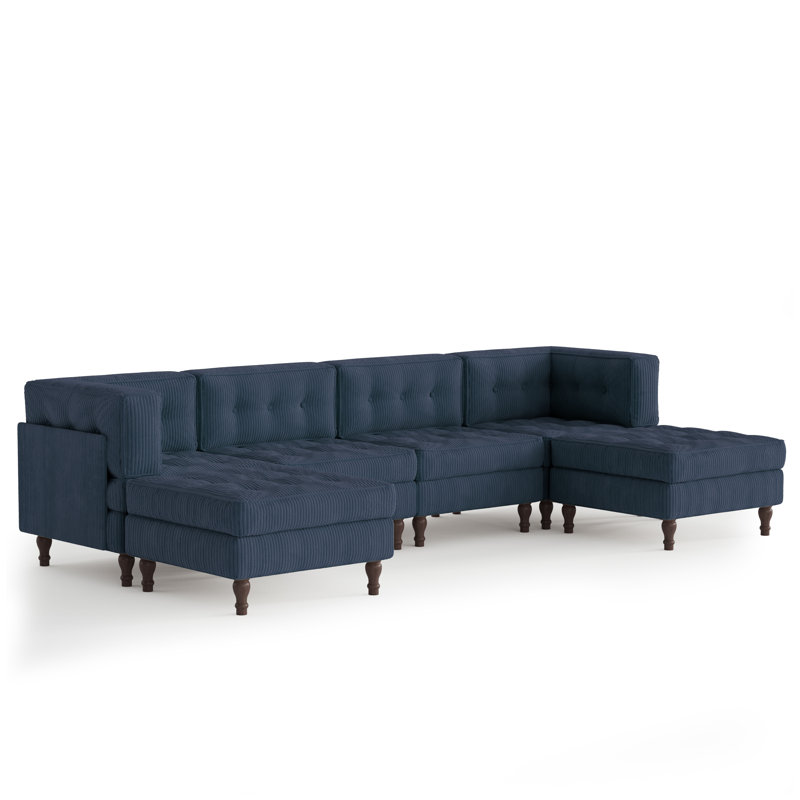 6 Seater Corduroy Sectional, Navy Corduroy