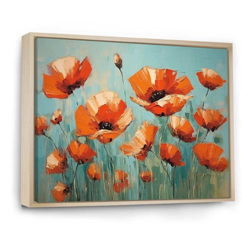 Jade Joy Whispers Of Poppies - Art mural sur toile coquelicots, Cadre naturel flottant, H 12 po x l 20 po x P 1 po