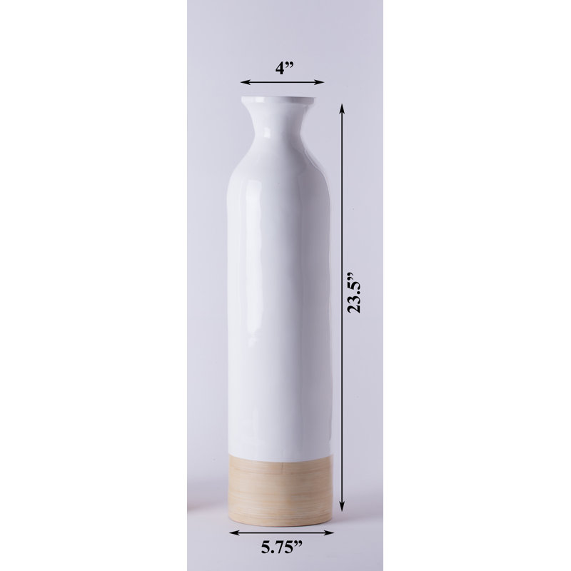 Hauts vases de plancher en bambou Dylon, H 24 po x l 6 po x P 6 po, Blanc, 1